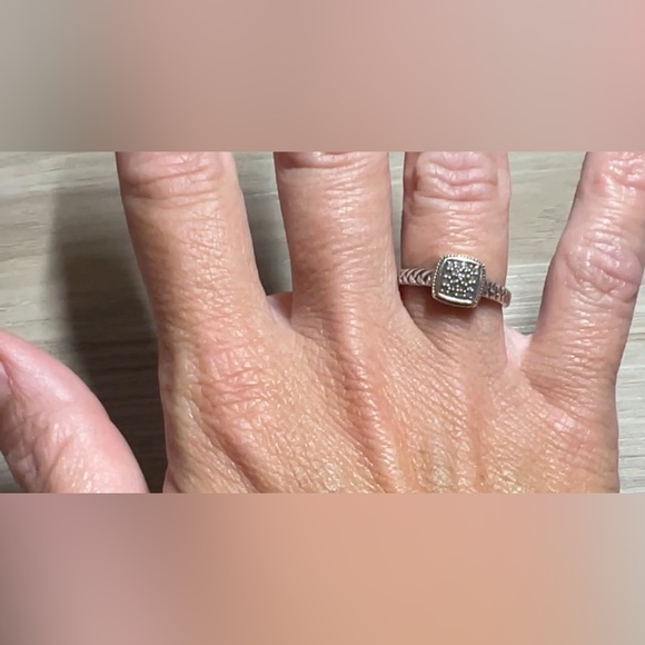 Vintage Designer Effy Sterling Silver & 18K Gold Pave Diamond Ring, Size 7 - Picture 9 of 11